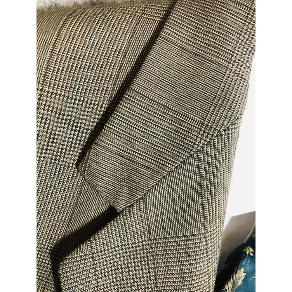 Vintage Stanley Blacker Blazer Mens 44R Beige Glen Plaid Sport Coat‎ USA 80s
